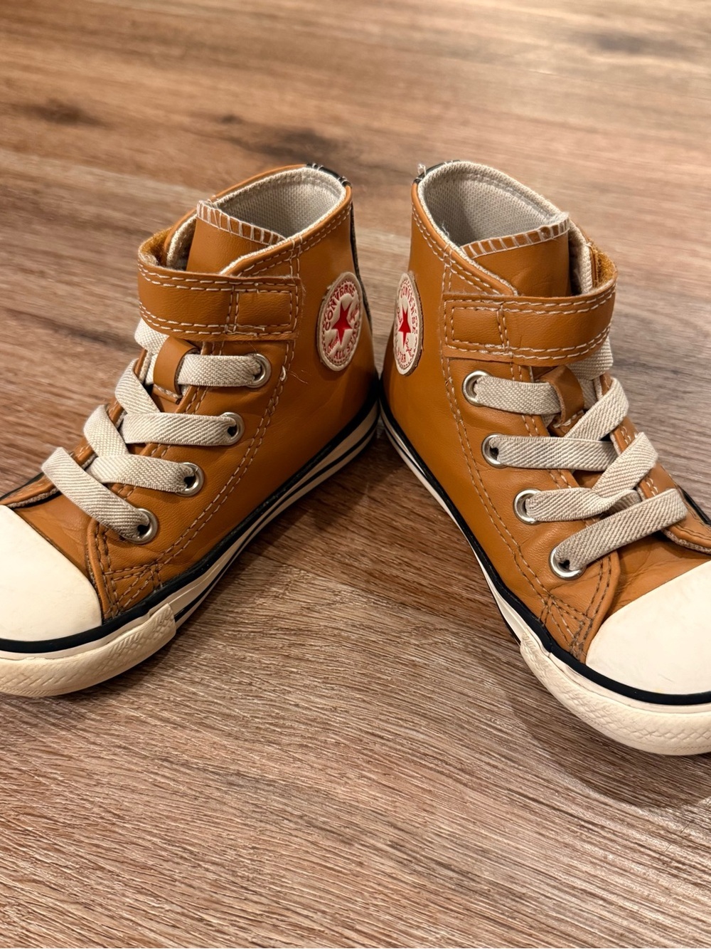 Converse All Star High Top Sneakers Toddler Sz 7 Tan Brown Leather No Tie